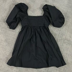 Abercrombie & Fitch Black Emerson Ruched Puff Sleeve Mini Dress